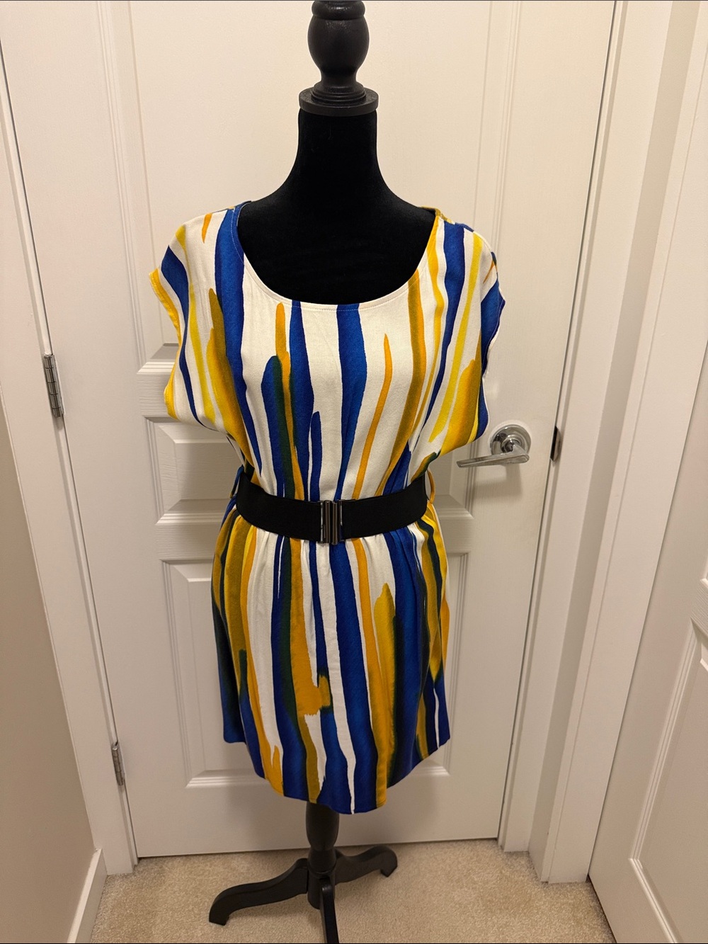 Forever 21 White, Blue & Yellow Striped Midi Dress